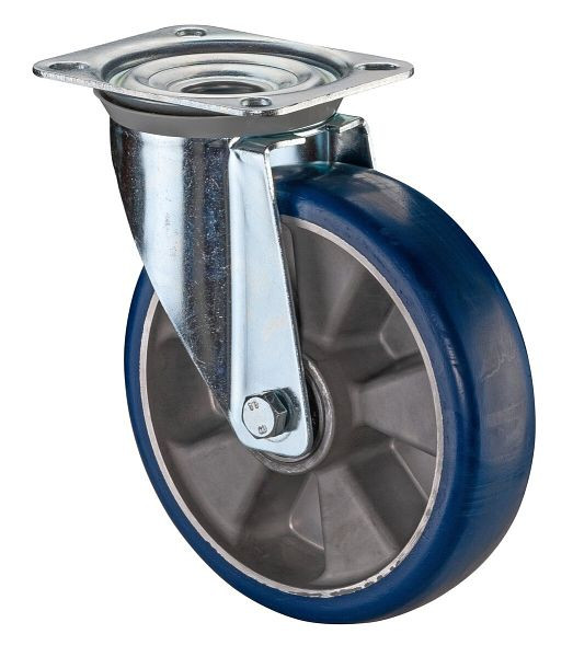 Roulettes BS roulette de transport roulette pivotante, roue polyuréthane 83 Shore, jante aluminium roulement à billes, platine, diamètre : 250 mm, L400.B92.250
