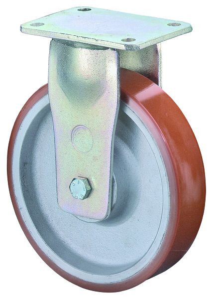 BS Rolls Roulette robuste, roulette fixe, largeur de roue 50 mm, Ø roue 200 mm, capacité de charge 1000 kg, polyuréthane coulé 95 Shore A, fonte, roulement à billes, RR110.C10.200