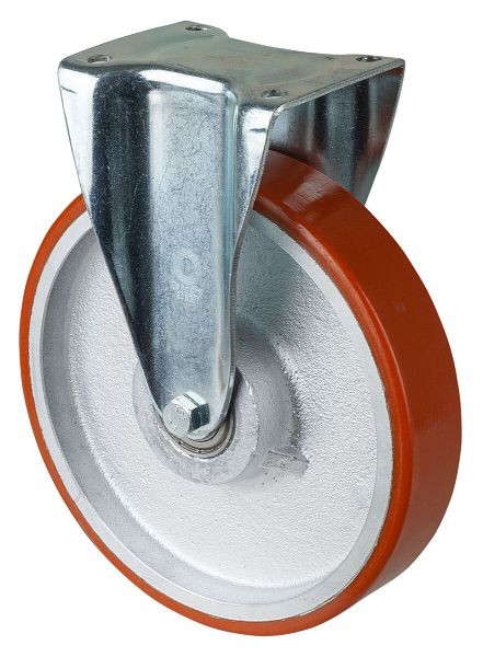 Roues BS Roulette robuste, roulette fixe, largeur de roue 50 mm, Ø roue 250 mm, capacité de charge 600 kg, polyuréthane coulé 95 Shore A, fonte, roulement à billes, N110.C10.251