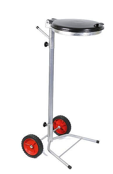 Poubelle Renner "Rolli" 70-120 L, mobile, largeur 480 mm x profondeur 525 mm x hauteur 995 mm, galvanisée à chaud, avec couvercle en plastique noir, 8017-00