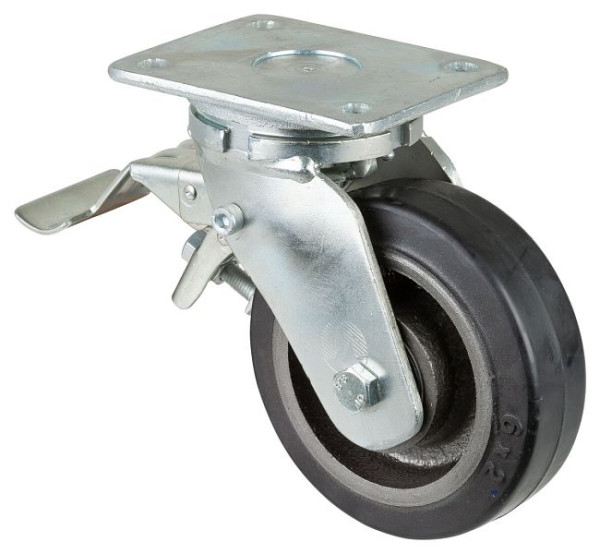 BS Rolls Roulette robuste avec roue/blocage, largeur 50 mm, Ø150 mm, jusqu'à 350 kg, bandages élastiques noirs, corps de roue en fonte, roulements à billes, RR120.B81.150