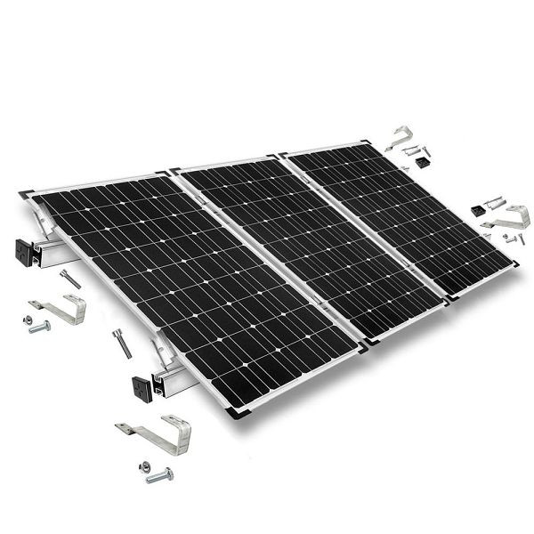 Kit de fixation Offgridtec avec crochet de toit à queue lisse pour installation sur toit en pente 3 panneaux solaires hauteur de cadre 30 mm, 8-01-013770-005