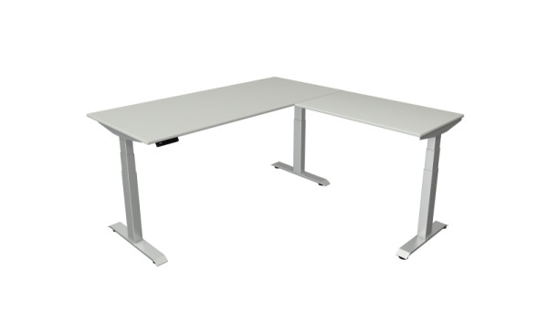 Table assis/debout Kerkmann L 1800 x P 800 mm avec élément rapporté 1000 x 600 mm, réglable en hauteur électriquement de 640 à 1290 mm, gris clair, 10043111