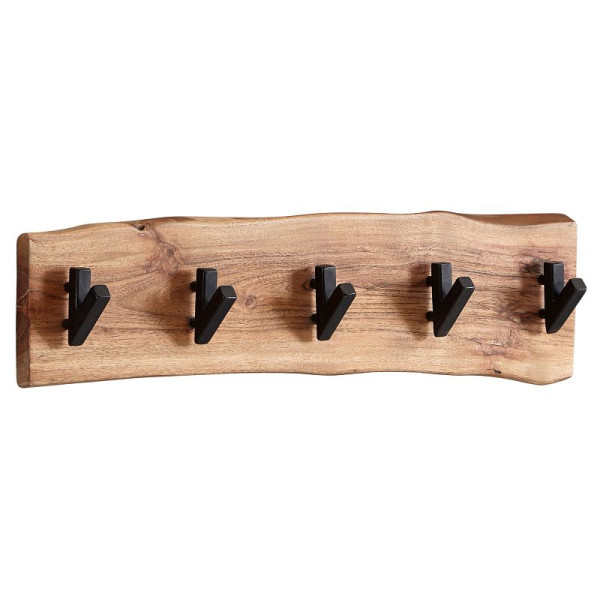Wohnling Design porte-manteau mural en bois massif d'acacia / métal 60 x 17 x 9 cm, porte-manteau de couloir à bande de crochets, porte-manteau en bois, WL6.358