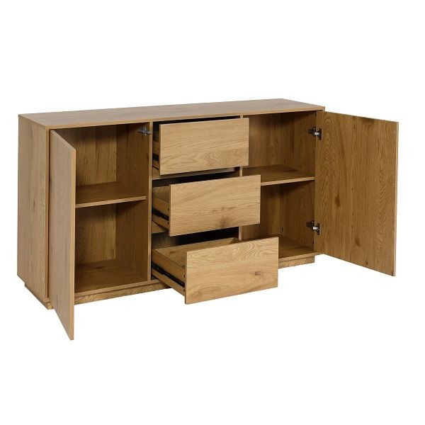 Buffet Mendler HWC-J78, commode tiroir highboard, MDF soft-close 86x160x40cm, aspect chêne, 83162+83163