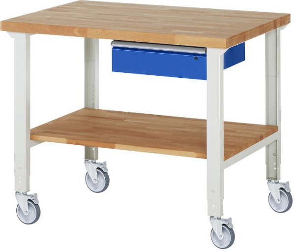 Etabli mobile RAU (réglable en hauteur) 7001A7, 1250x900x950-1000mm, 4 roulettes pivotantes, 05-7001A7-129B4H4.11
