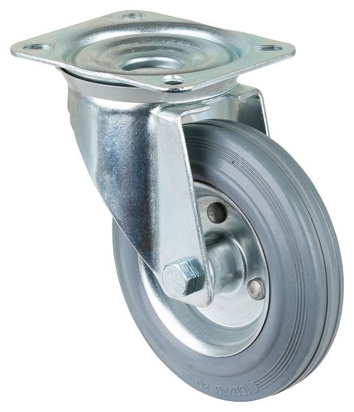 Rouleau de transport BS rollers, largeur de roue 40 mm, roue Ø 160 mm, capacité de charge 135 kg, bande de roulement en caoutchouc gris, jante en acier, roulement à rouleaux, platine, L400.B56.160