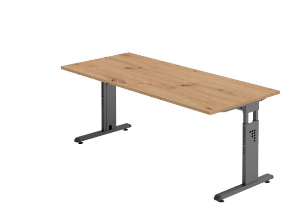 Bureau Hammerbacher OS19, 180 x 80 cm, plateau : chêne noueux, épaisseur 25 mm, chant ABS 2 mm, forme rectangulaire, graphite, VOS19/R/G