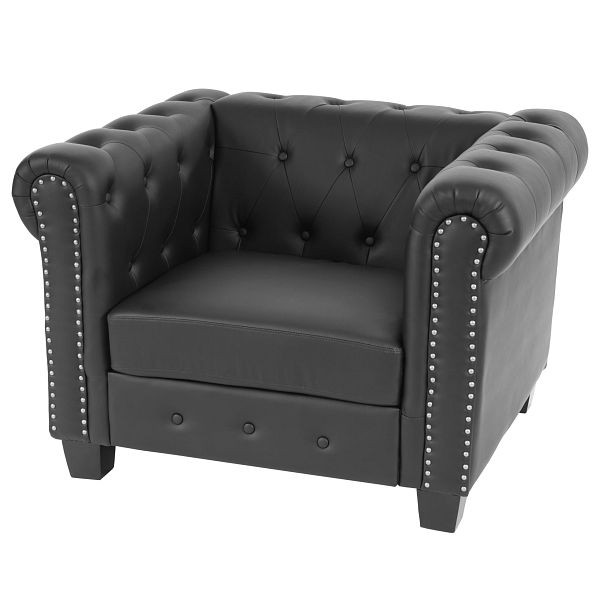 Mendler fauteuil de luxe chaise longue chaise de relaxation Chesterfield simili cuir, pieds carrés, noir, 31955+32605+31957