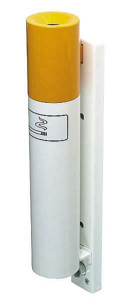Cendrier mural Renner aspect cigarette (Ø 76 mm), galvanisé à chaud et revêtement par poudre, jaune maïs/blanc signalisation, 7061-00 1006/9016