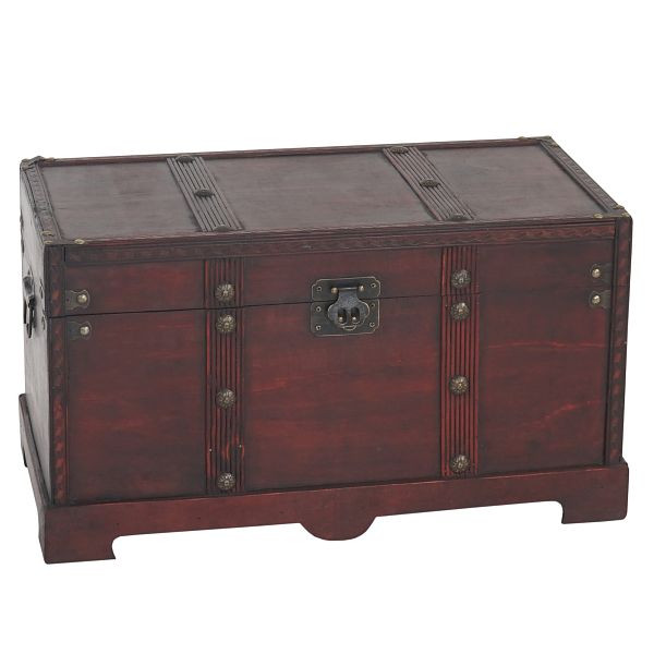 Coffre en bois Mendler coffret en bois coffre au trésor Valence aspect antique 30x57x29cm, angulaire, 34220