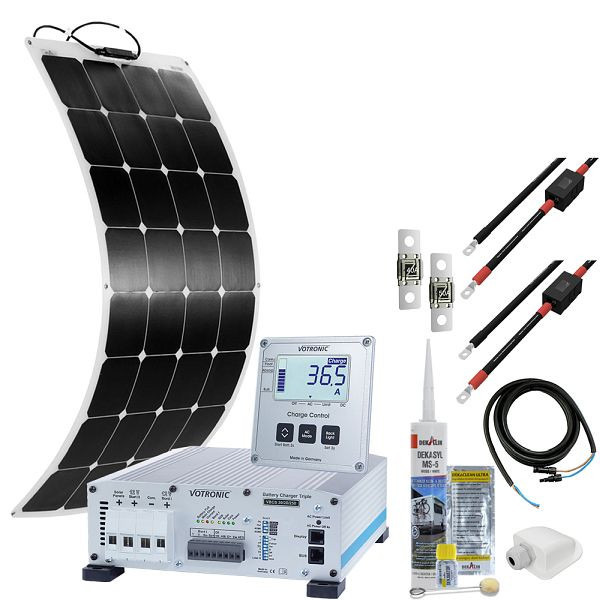 Système solaire pour camping-car Offgridtec mTriple Flex S avec 1 module solaire de 120 W, chargeur triple Votronic 30/20/250 et écran de contrôle de charge 1247, 4-01-010435-001