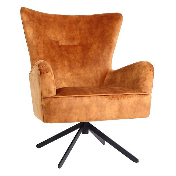 Chaise longue Mendler HWC-L63, chaise cocktail, chaise rembourrée, chaise de relaxation, pivotante, métal velours vintage, brun doré, 117263