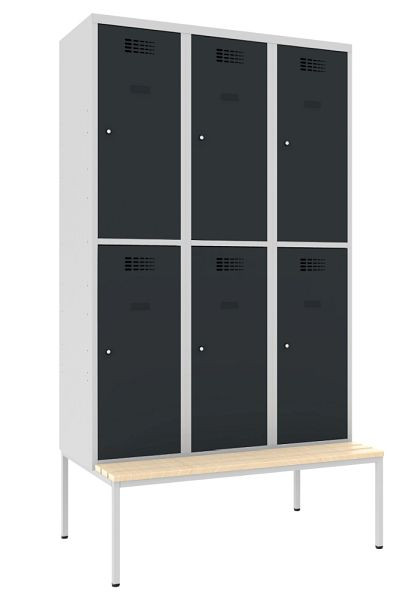 Armoire KEMMLIT 3 compartiments et 6 portes 30cm avec banc, gris anthracite 7016, serrure à cylindre, 100334