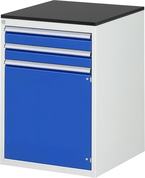 Armoire à tiroirs RAU série 7000, L580xP650xH820mm, tiroirs : 2xH90mm, porte battante H540mm, plan de travail recouvert de résine mélamine, 03-L5.7AR-M.11