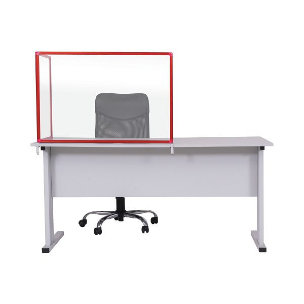 Cloison Bi-Office Duo, pare-éclaboussures acrylique, deux panneaux, angle du deuxième panneau réglable, cadre en aluminium rouge, 90x60cm et 45x60cm, AC03209111