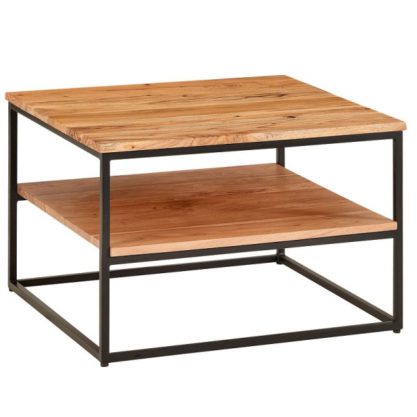Wohnling table basse 60x60x41 cm table de canapé en bois massif métal table de salon acacia, table de chambre industrielle avec espace de rangement, WL6.363