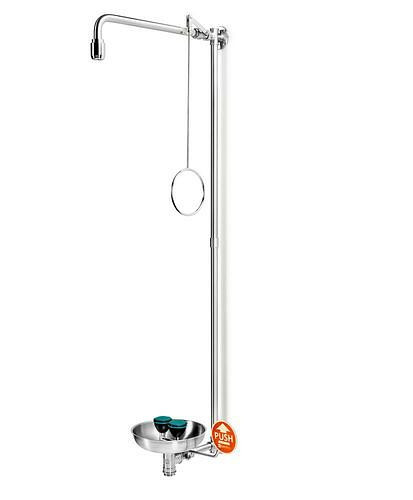 Douche de corps B-SAFETY avec douchette pour les yeux avec bac collecteur, acier inoxydable, montage mural, BR 867095, DVGW, 305275