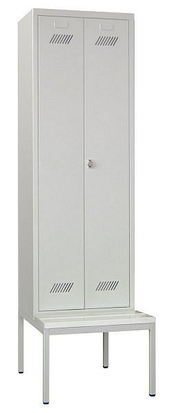 Armoire Pavoy avec banc 2150/500/600, 2 compartiments, serrure à barillet, largeur de compartiment 300, bandes PVC, 60212-213-031-910905