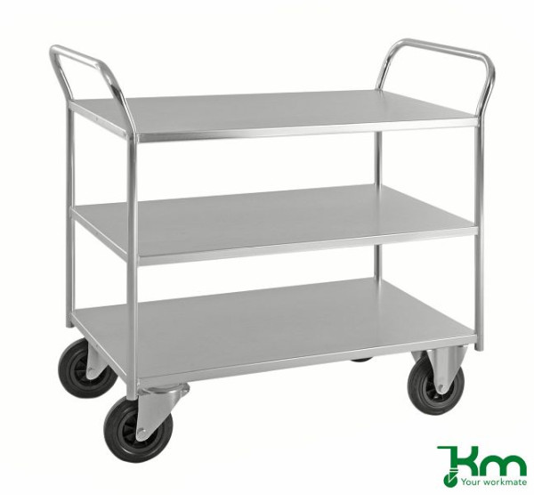 Chariot rayonnage Kongamek avec 3 étagères, entièrement soudé, 1070 x 550 x 1000 mm, galvanisé, 2 roulettes fixes 2 roulettes pivotantes avec freins, KM4176-EB