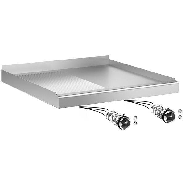 Plaque de cuisson encastrable Gastro-Inox avec surface de cuisson chromée, 1/2 lisse-1/2 nervurée, 60cm, 160.537