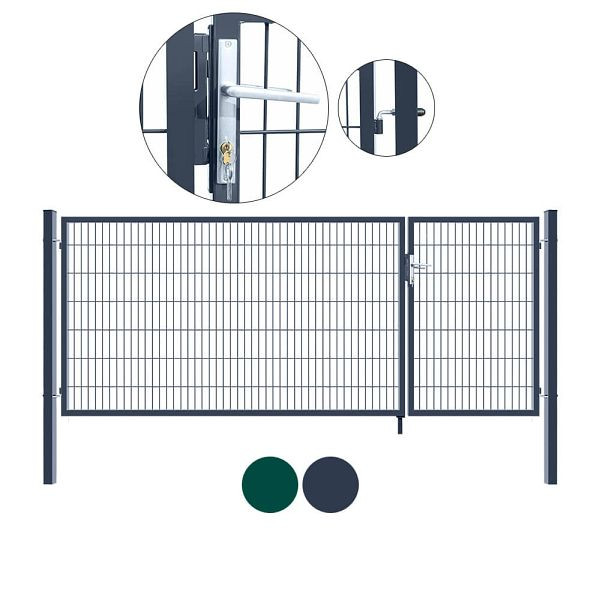 HOME DELUXE portail de jardin à double battant ADITUS - couleur : vert, dimensions : 120 x 350 cm, 29700