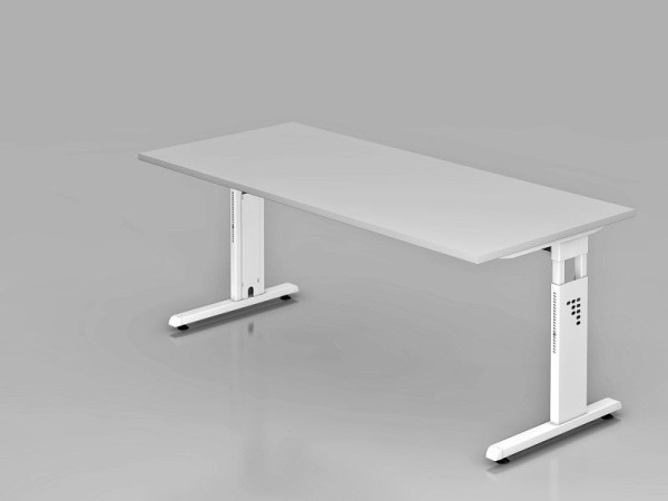 Bureau Hammerbacher pied C 180x80cm gris/blanc, hauteur de travail 65-85 cm, VOS19/5/W