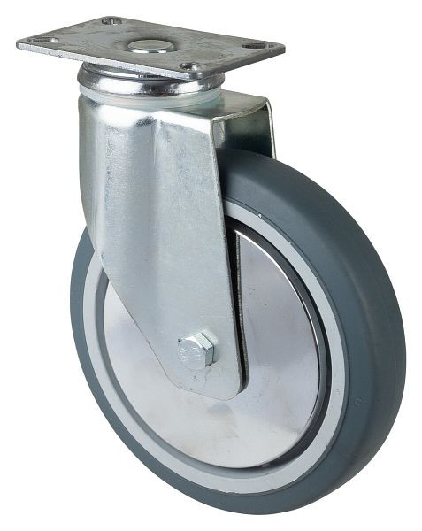 Roulettes BS Roulettes pour matériel lourd, largeur 32 mm, Ø150 mm, jusqu'à 100 kg, bande de roulement caoutchouc gris, roulements à billes, platine, lot de 2, C100.A85.151