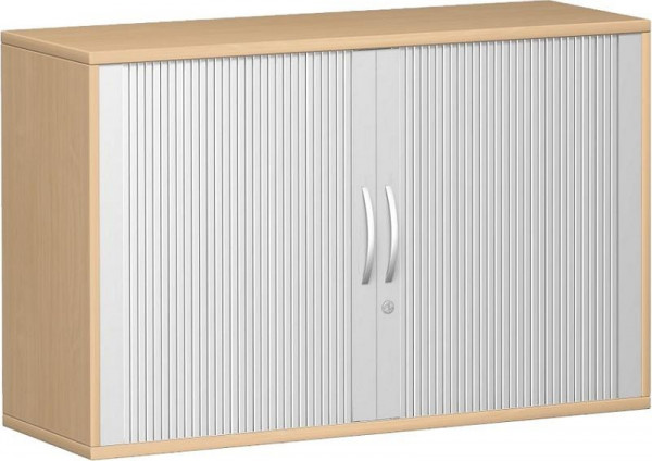 armoire à volets roulants geramöbel 1 étagère décorative, verrouillable, 1200x425x768, argent/hêtre, N-10Q212-SB