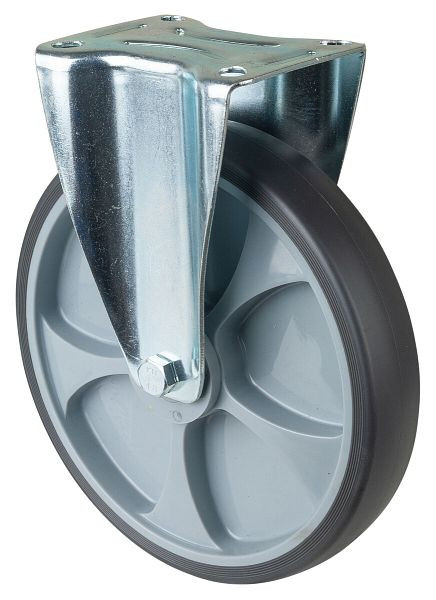 Rouleau de transport BS rollers, rouleau fixe, largeur 45 mm, Ø250 mm, jusqu'à 300 kg, pneus thermoplastiques gris, plastique, roulement à rouleaux, plateau, L410.B44.250