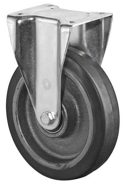 Roulette robuste BS Wheels, roulette fixe, largeur de roue 50 mm, Ø roue 125 mm, capacité de charge 275 kg, bandages élastiques noirs, fonte, roulements à billes, N110.B81.125