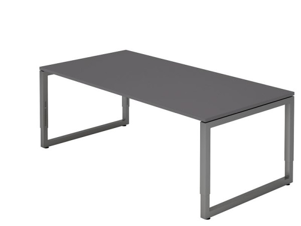 Bureau Hammerbacher O-foot carré 200x100cm graphite/graphite, forme rectangulaire avec plateau flottant, VRS2E/G/G