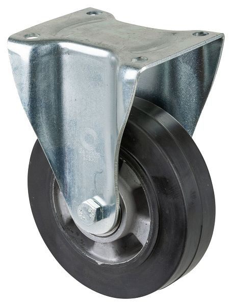 Roulette robuste BS Wheels, roulette fixe, largeur de roue 50 mm, Ø roue 160 mm, capacité de charge 300 kg, bandages élastiques noirs, aluminium, roulements à billes, N110.B80.160