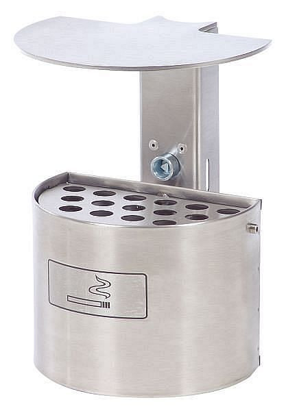 Cendrier Renner demi-rond avec couvercle, adapté pour fixation murale et sur poteau, acier inoxydable, brossé, mat, 7070-ES