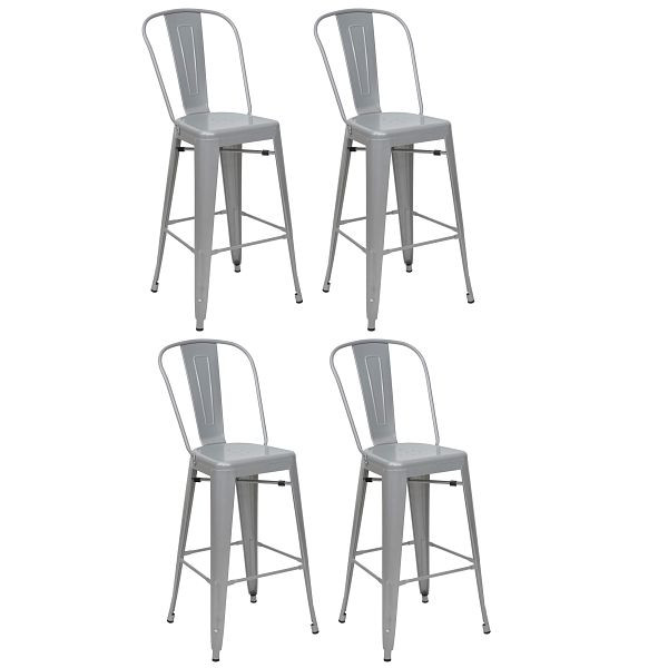Mendler Lot de 4 tabourets de bar HWC-A73, tabouret de bar avec dossier, design industriel en métal, gris, 4x59868