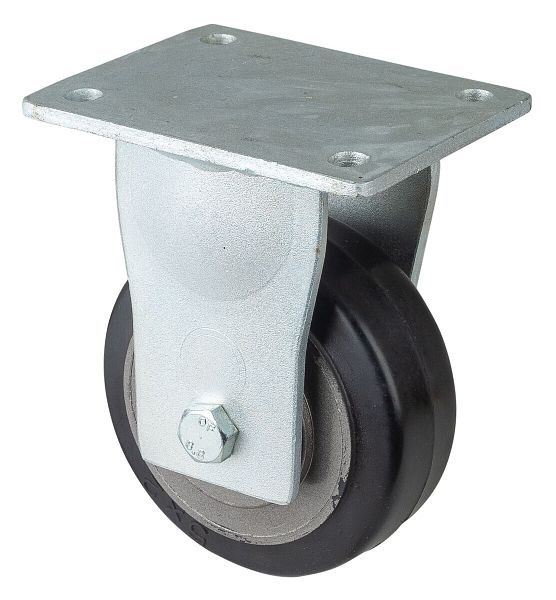 Roues BS Roulette robuste, roulette fixe, largeur de roue 50 mm, Ø roue 125 mm, capacité de charge 275 kg, bandages élastiques noirs, fonte, roulements à billes, RR110.B81.125
