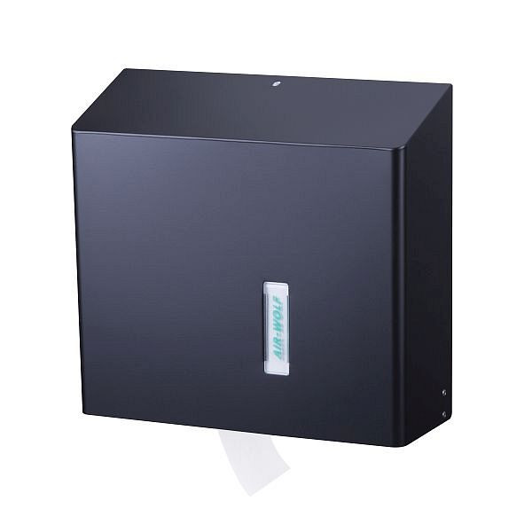 Distributeur de papier toilette Air Wolf, série Omega, H x L x P : 350 x 377 x 133 mm, acier inoxydable revêtu noir mat, 29-536