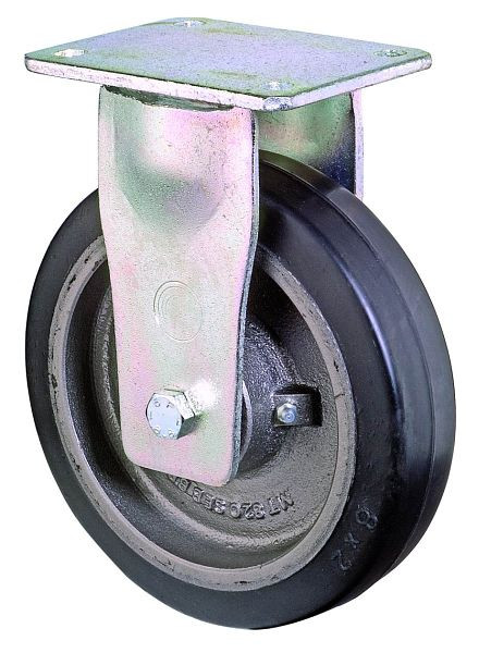 Roulette robuste BS Wheels, roulette fixe, largeur de roue 50 mm, Ø roue 200 mm, capacité de charge 450 kg, bandages élastiques noirs, fonte, roulements à billes, RR110.B81.200