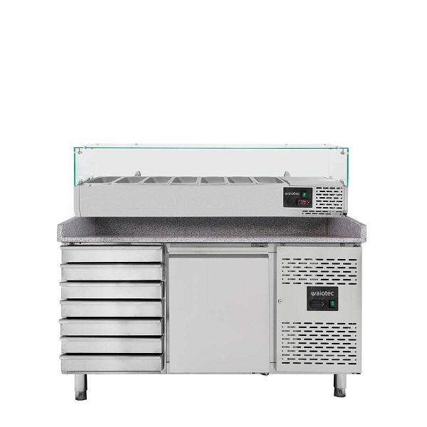 Table réfrigérante à pizza Vaiotec EASYLINE 800 / 1 porte et 7 tiroirs "gris" avec accessoire de refroidissement GN1/4, 11257