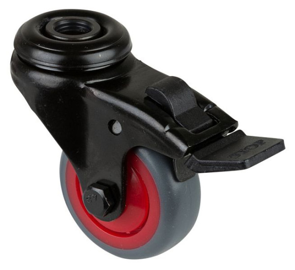 Roulettes BS Roulette pivotante avec frein noir, roue en caoutchouc thermoplastique gris, roulement à billes, trou arrière, diamètre : 50 mm, lot de 8, A821.A85.050.03