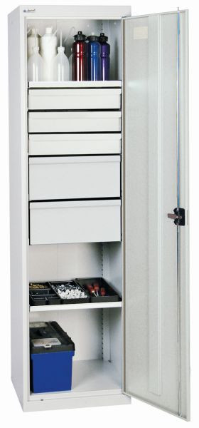 armoire à outils et matériaux contondants série 2000, 7035/7035, 2 étagères, tiroirs : 3 x 100, 2 x 200 mm, 2005607