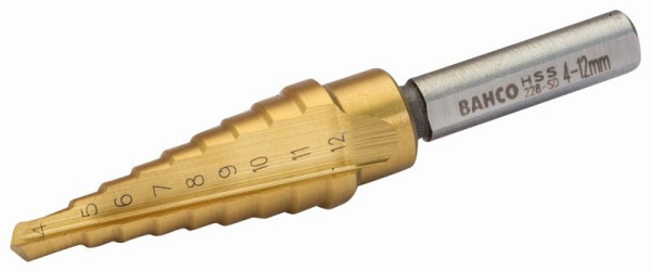 Foret étagé Bahco 1/4" (6 mm), trous 4-12 mm, incréments de 1 mm, 228-SD