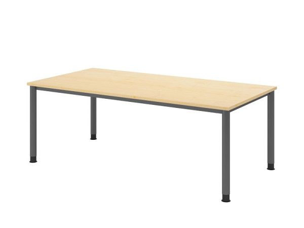 Bureau Hammerbacher HS2E, 200 x 100 cm, plateau : érable, épaisseur 25 mm, structure à 4 pieds en graphite, hauteur de travail 68,5-81 cm, VHS2E/3/G