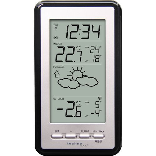 Station météo Technoline, radio-réveil DCF-77 avec possibilité de réglage manuel, dimensions : 84 x 150 x 23 mm, WS 9130