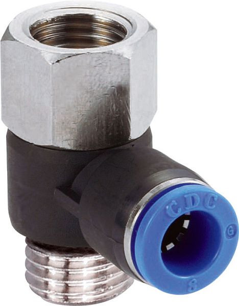 temporisateur B-WSHI-6-1/4-KU, raccord tournant à 3 angles avec filetage intérieur et extérieur, tuyau Ø : 6 mm, UE : 10 pièces, 03180474