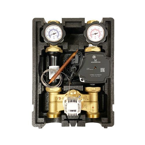Groupe motopompe de circuit de chauffage Environ EcoMix avec mélangeur à trois voies, tête thermostatique capillaire coeur 20-50°C départ à droite, ENECO002HR2050UPM3