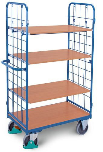 Chariot à étagères DENIOS classic-line avec 4 étagères, 2 parois grillagées, TPE, 1000x700, 500kg, 258-225