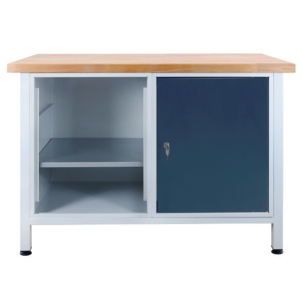 Porte d'établi ADB + partie étagère -1, dimensions : 1200x600x840mm (LxPxH), couleur table de travail : gris, RAL 7035, couleur de la porte : gris anthracite (RAL 7016), 42925