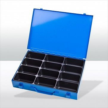 Coffret à outils ADB avec diviseur 12, dimensions extérieures valise LxlxH : 33,5x24x5 cm, couleur : bleu, RAL 5015, 88604