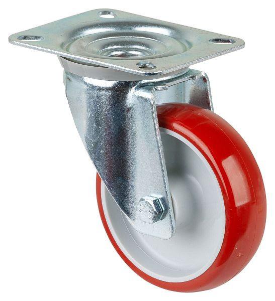 Rouleau de transport BS rollers, largeur de roue 30 mm, roue Ø 100 mm, capacité de charge 125 kg, polyuréthane rouge, roulement à rouleaux, plaque, lot de 2, L400.B31.100